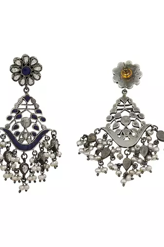 Silver plated blue stone dangler earrings