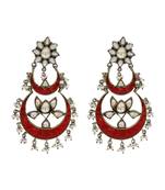 Silver plated red chandbali kundan earrings