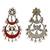 Silver plated red chandbali kundan earrings