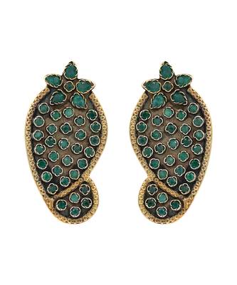 Gold plated green stone stud earrings 1