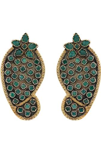 Gold plated green stone stud earrings