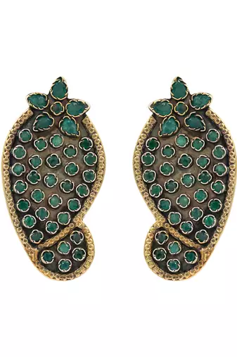 Gold plated green stone stud earrings