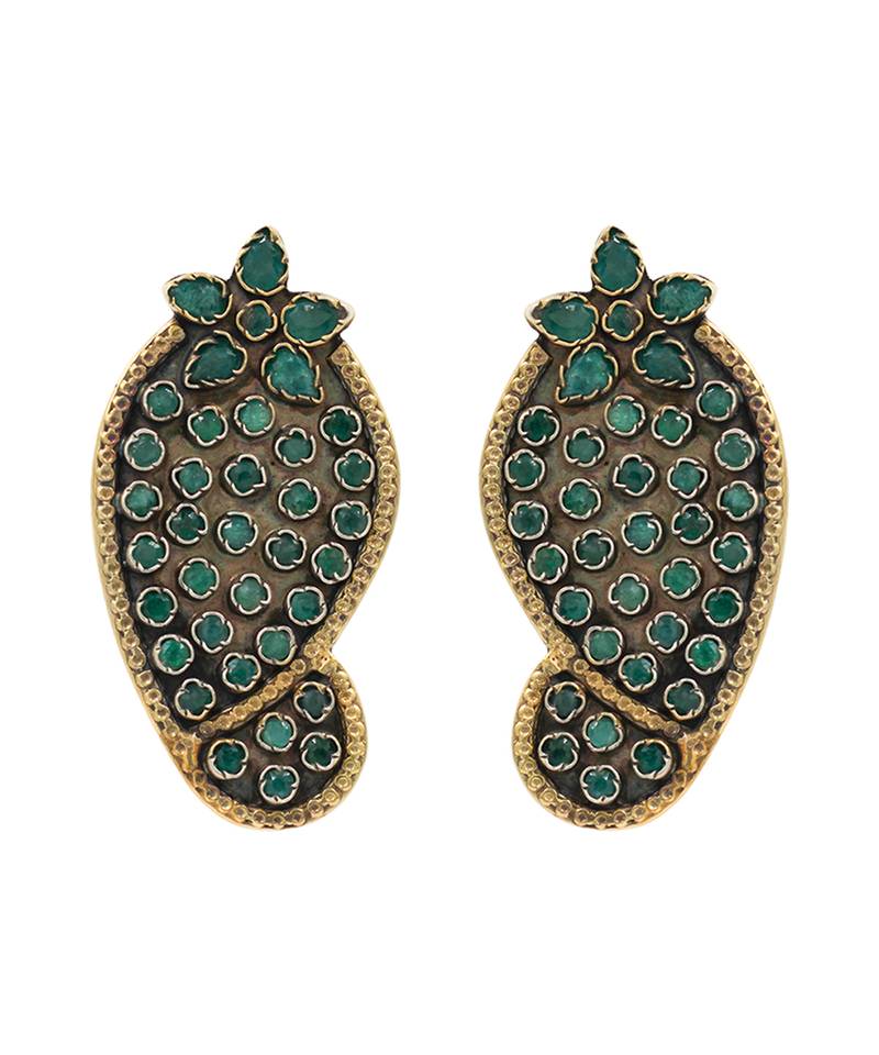 Gold plated green stone stud earrings