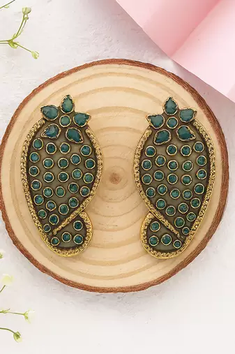 Gold plated green stone stud earrings
