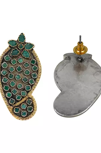 Gold plated green stone stud earrings