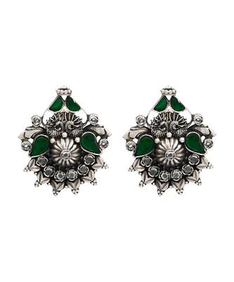Silver plated green stone stud earrings 1