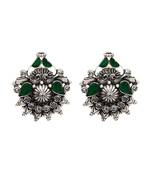 Silver plated green stone stud earrings