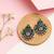 Silver plated green stone stud earrings