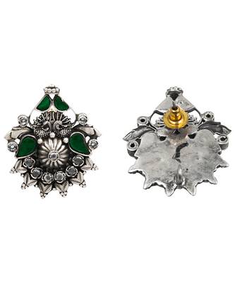 Silver plated green stone stud earrings 3