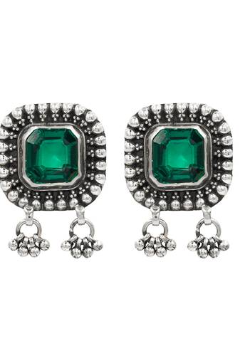Silver plated green stone drop earrings