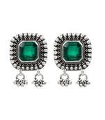 Silver plated green stone drop earrings