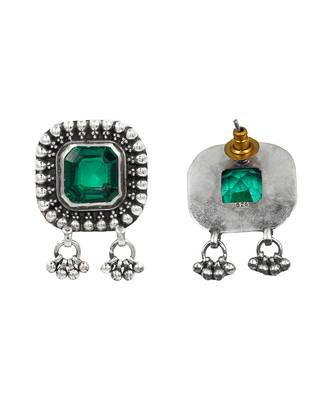 Silver plated green stone drop earrings 3