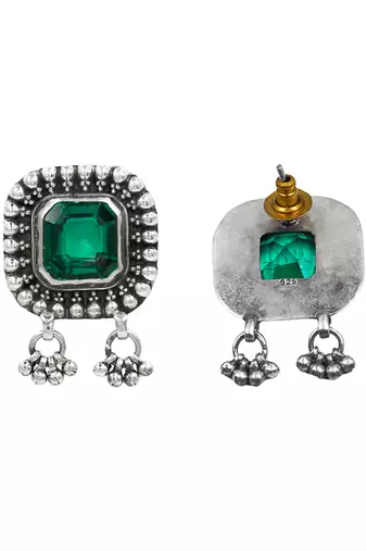 Silver plated green stone drop earrings