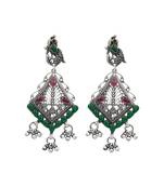 Silver plated green stone drop earrings