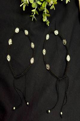 Handcrafted Oxidized Silver Plated Anklet, Black Thread Macrame Payal, Boho Indian Foot Jewelry 3