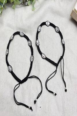 Handcrafted Oxidized Silver Plated Anklet, Black Thread Macrame Payal, Boho Indian Foot Jewelry 4