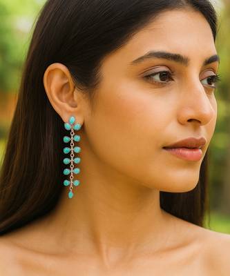 Silver plated turquoise blue stones drop earrings 1