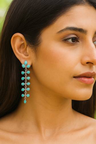 Silver plated turquoise blue stones drop earrings