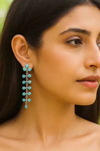 Silver plated turquoise blue stones drop earrings