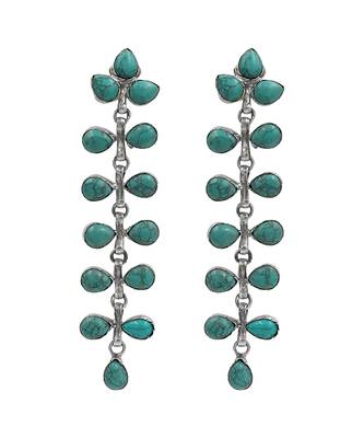 Silver plated turquoise blue stones drop earrings 2