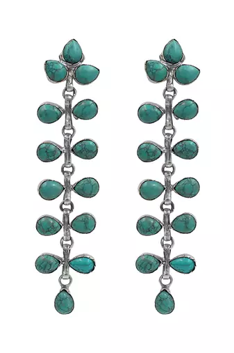 Silver plated turquoise blue stones drop earrings