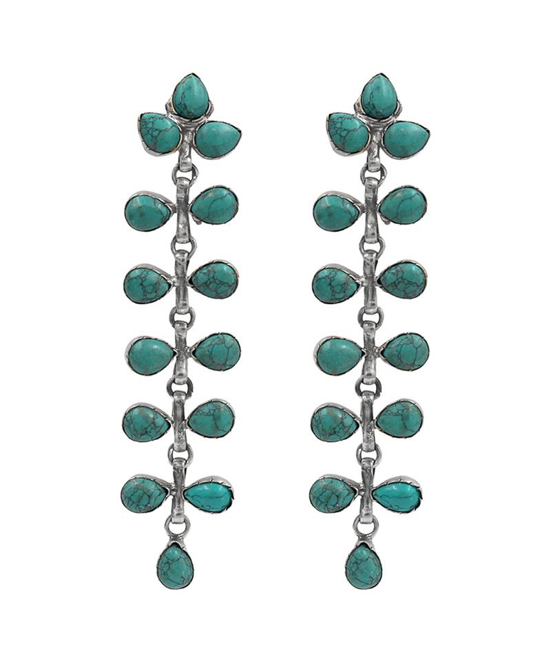 Silver plated turquoise blue stones drop earrings