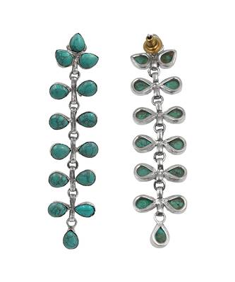 Silver plated turquoise blue stones drop earrings 3