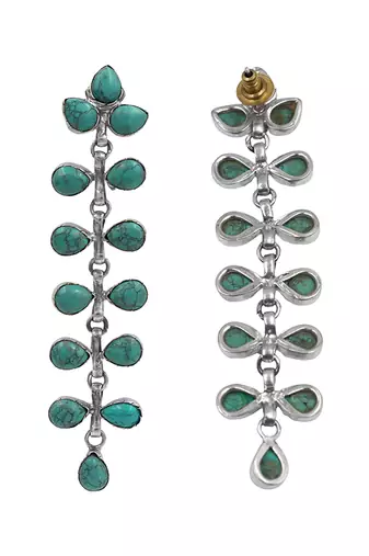 Silver plated turquoise blue stones drop earrings