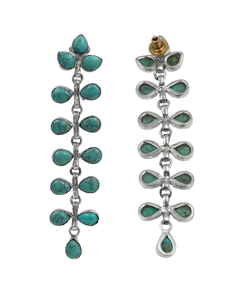 Silver plated turquoise blue stones drop earrings