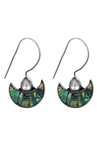 Silver plated green stone hook drop earrings