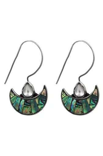 Silver plated green stone hook drop earrings
