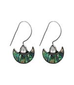 Silver plated green stone hook drop earrings