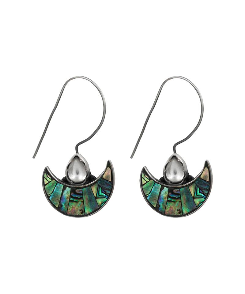 Silver plated green stone hook drop earrings