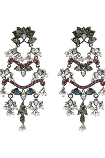 Silver plated multicolor beaded dangler earrings