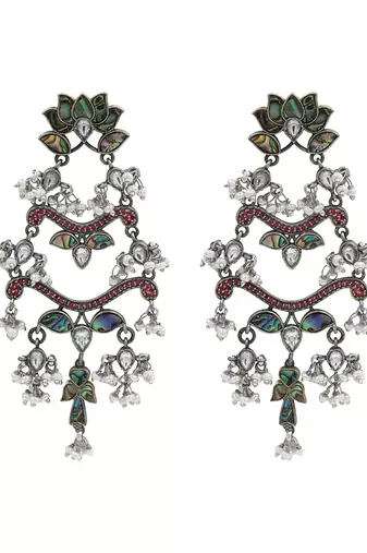 Silver plated multicolor beaded dangler earrings