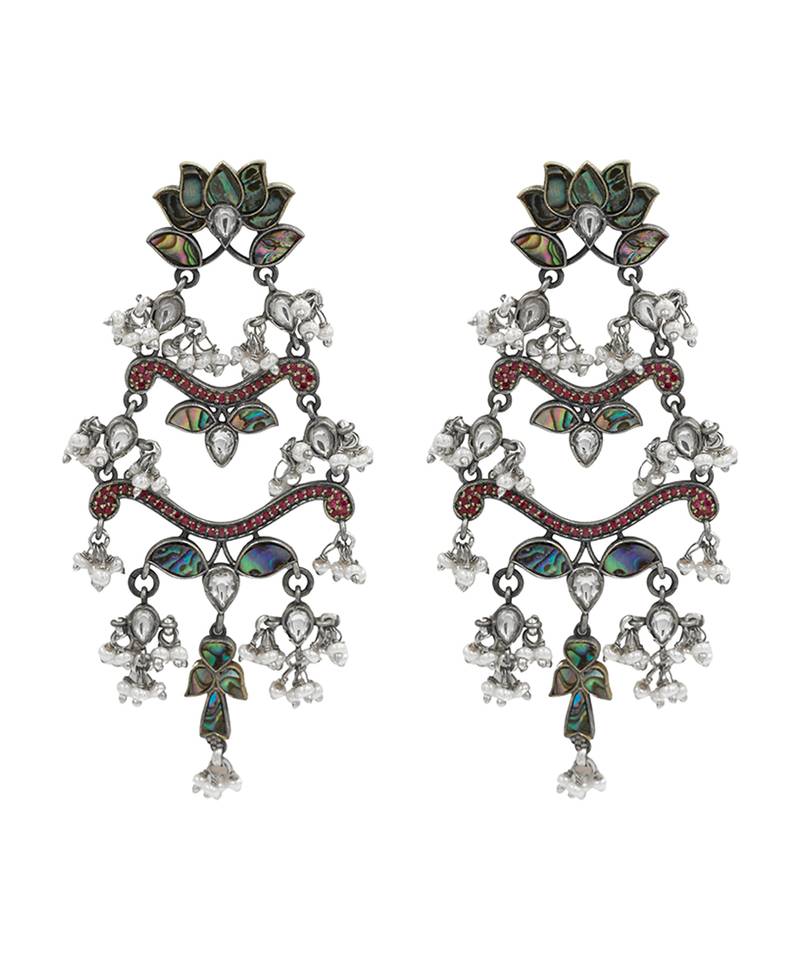 Silver plated multicolor beaded dangler earrings