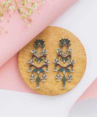 Silver plated multicolor beaded dangler earrings 2