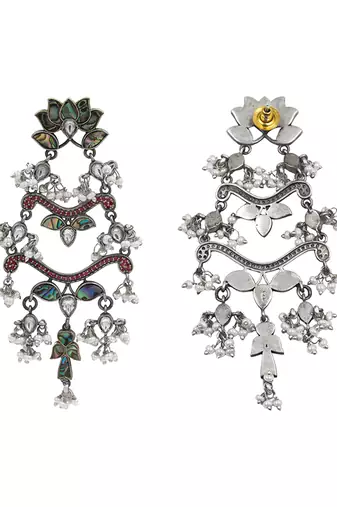 Silver plated multicolor beaded dangler earrings