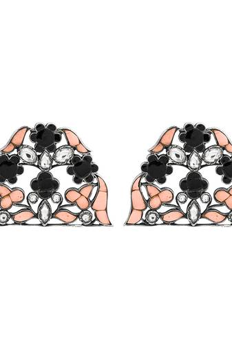 Silver plated pink stone stud earrings