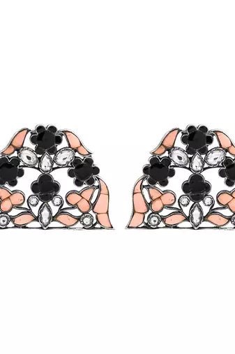 Silver plated pink stone stud earrings