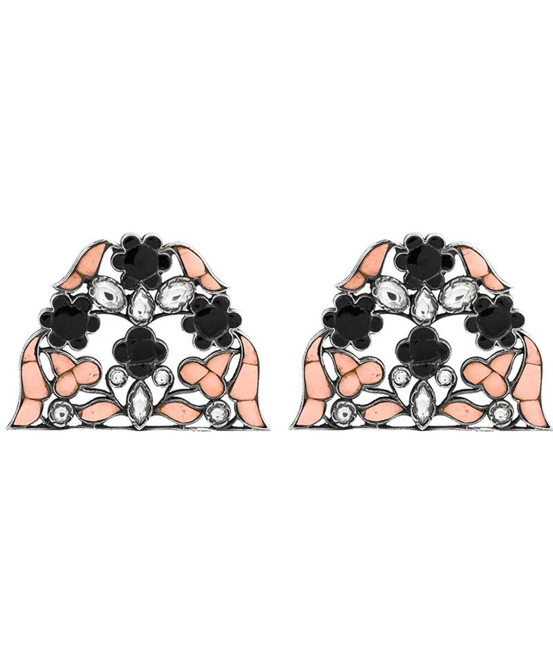 Silver plated pink stone stud earrings