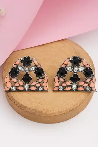 Silver plated pink stone stud earrings