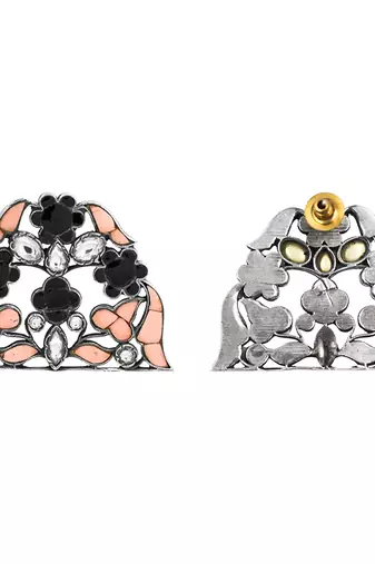Silver plated pink stone stud earrings