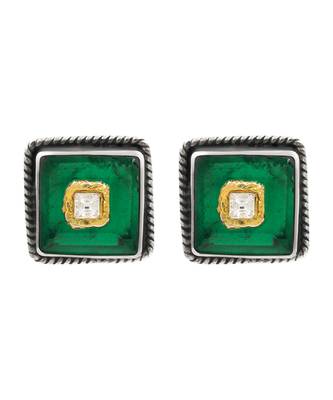 Silver plated green stone stud earrings 1