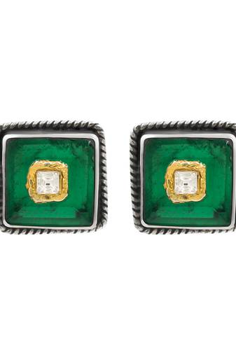 Silver plated green stone stud earrings
