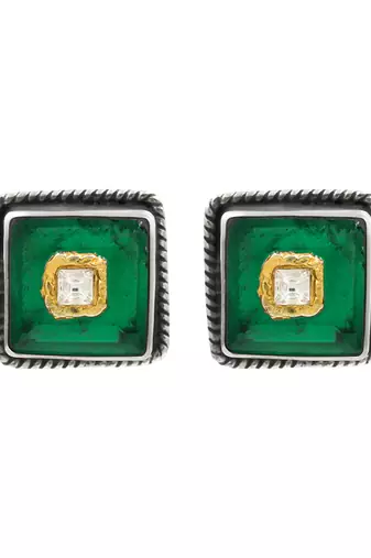 Silver plated green stone stud earrings