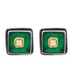 Silver plated green stone stud earrings