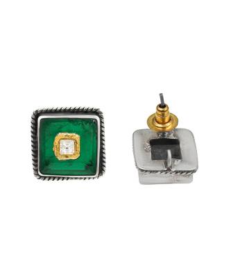 Silver plated green stone stud earrings 3