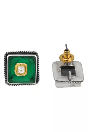 Silver plated green stone stud earrings