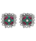 Silver plated multicolor kundan stud earrings